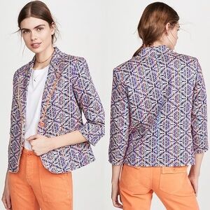 LE SUPERBE Beach Bradshaw Geometric Multicolor Holi Woven Cotton Textile Blazer